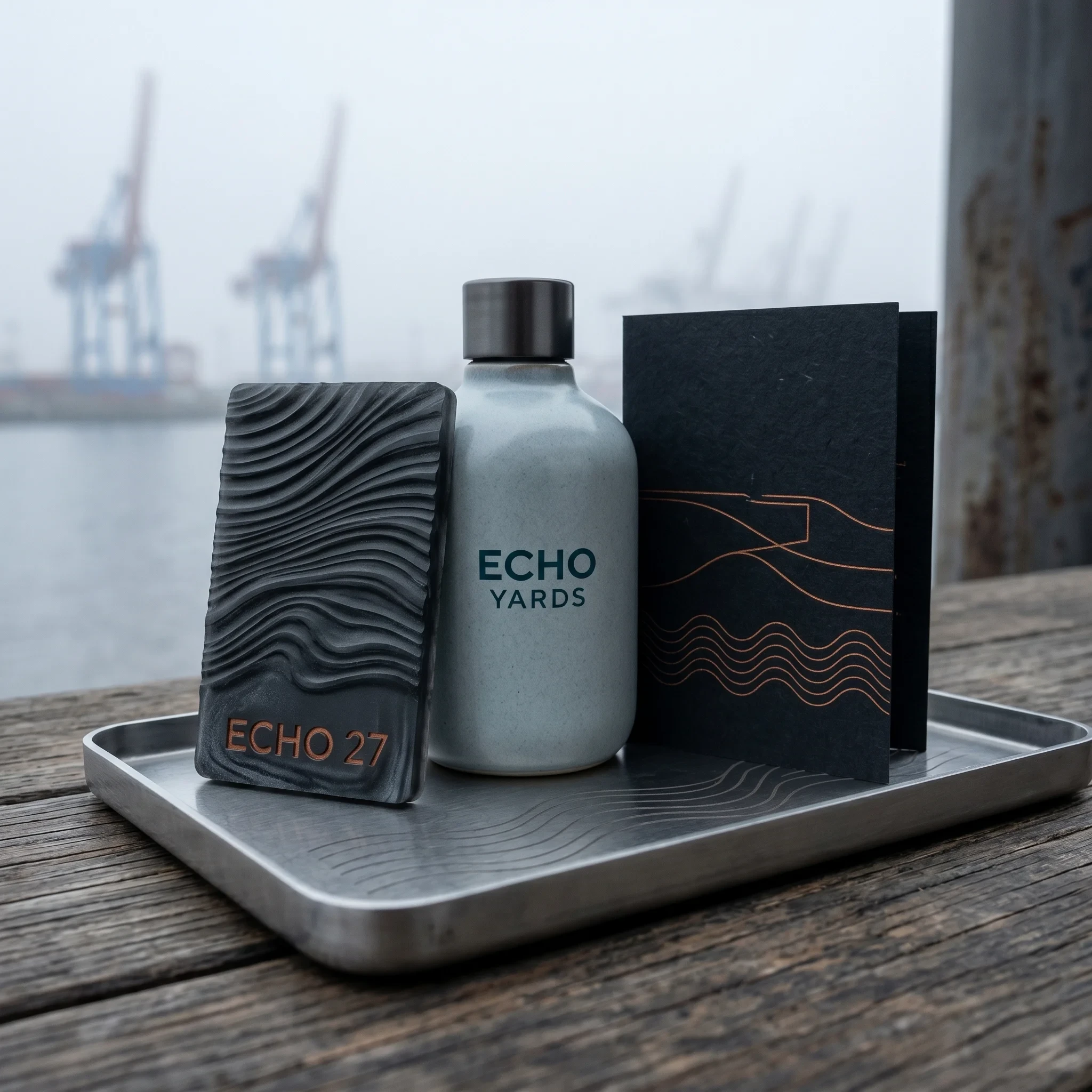 Hamburg Echo harbor hospitality products in fog teal and copper