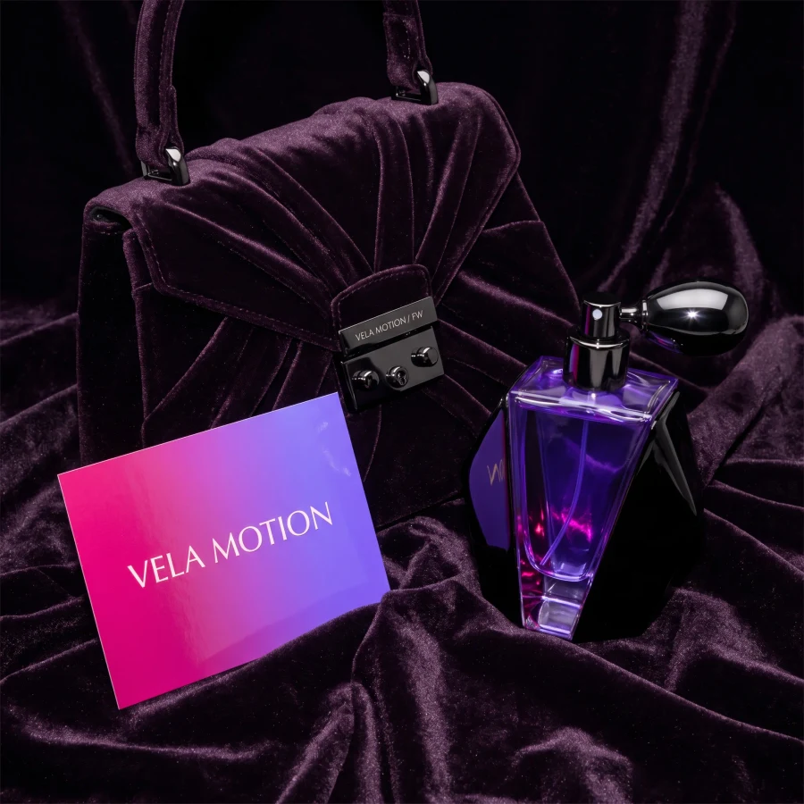 Velvet Motion couture products in plum velvet, magenta, and ultraviolet