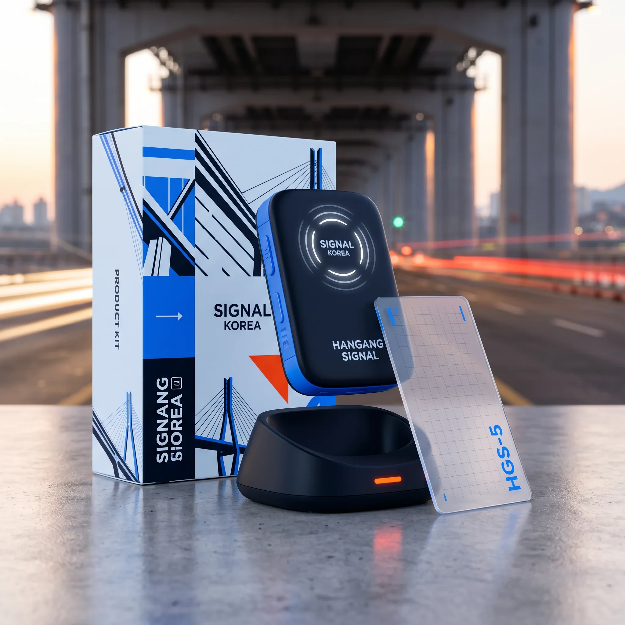 Signal Korea mobility electronics product kit in blue and safety orange